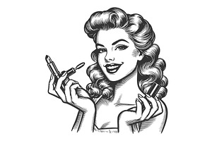 Woman Holding Lipstick and Mascara, a Person Illustration by AlexArt