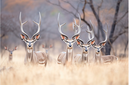 kudu herd on alert, ears perked up, an Animal Photo by Sergey Kotenev