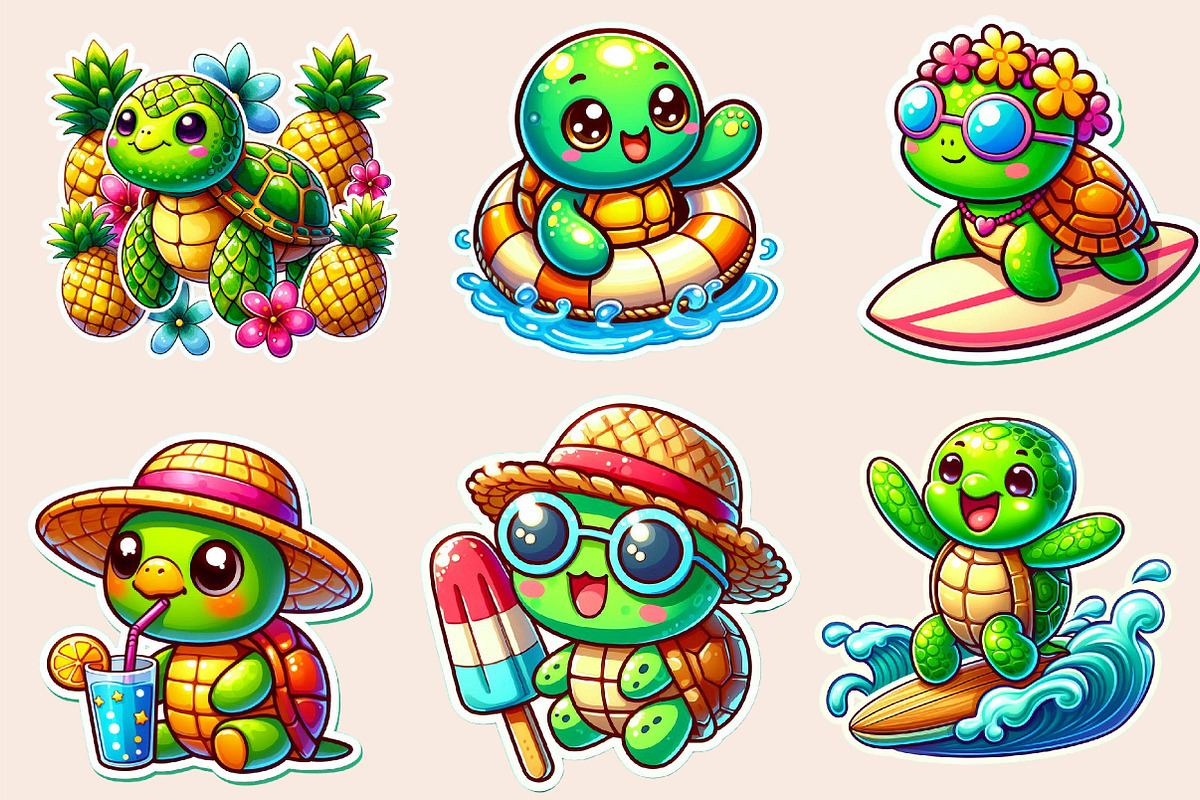 Summer Turtle Sticker Clipart, an Illustration by Designworld (Photo 2 of 5)