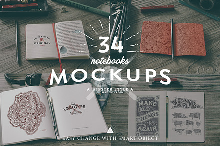 34 Hip Notebook Mock-ups, a Pens & Pencil Mockup by Madebyvadim