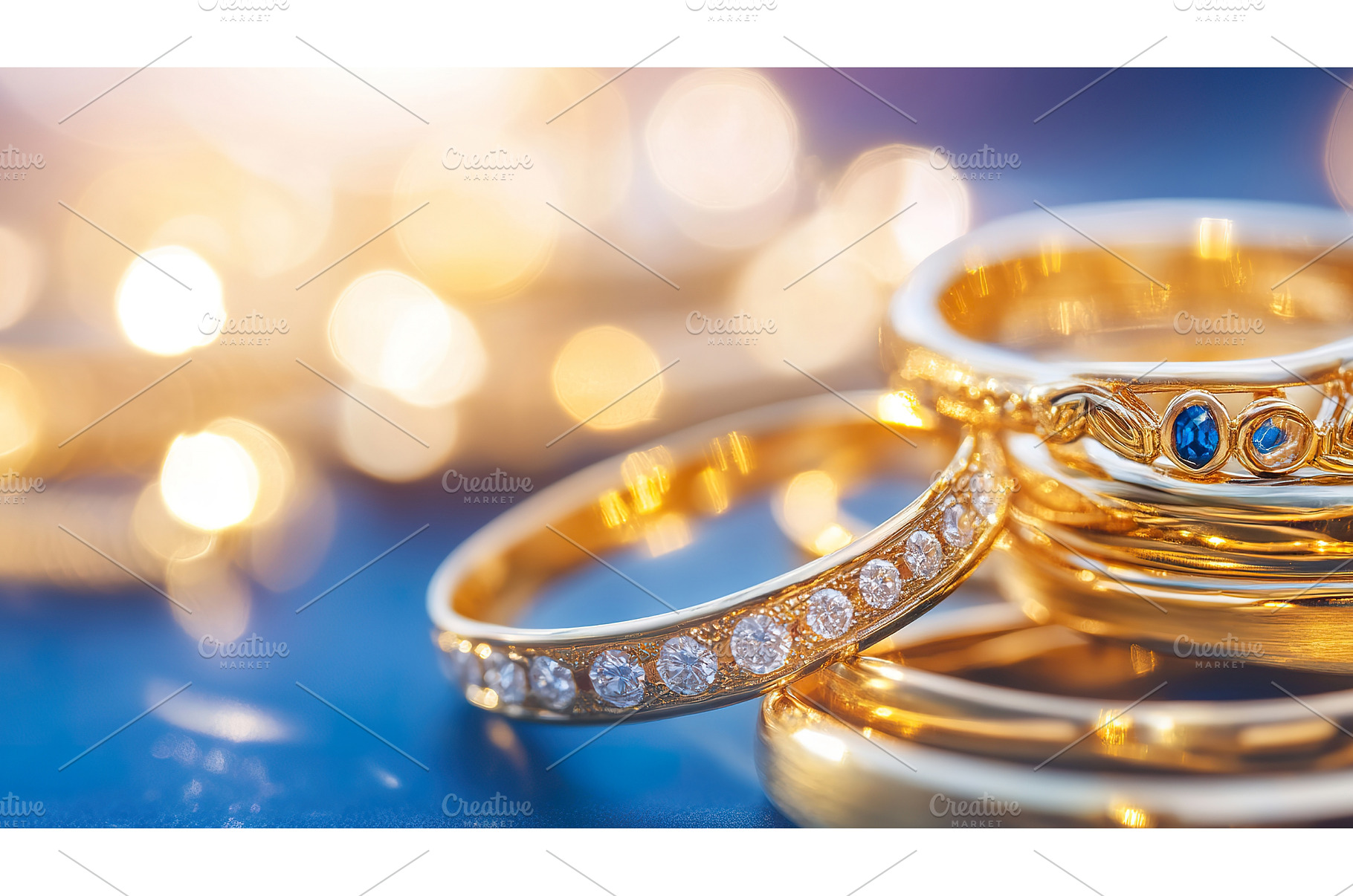 Close up of elegant gold rings with, a Beauty & Fashion Photo by Lermont51