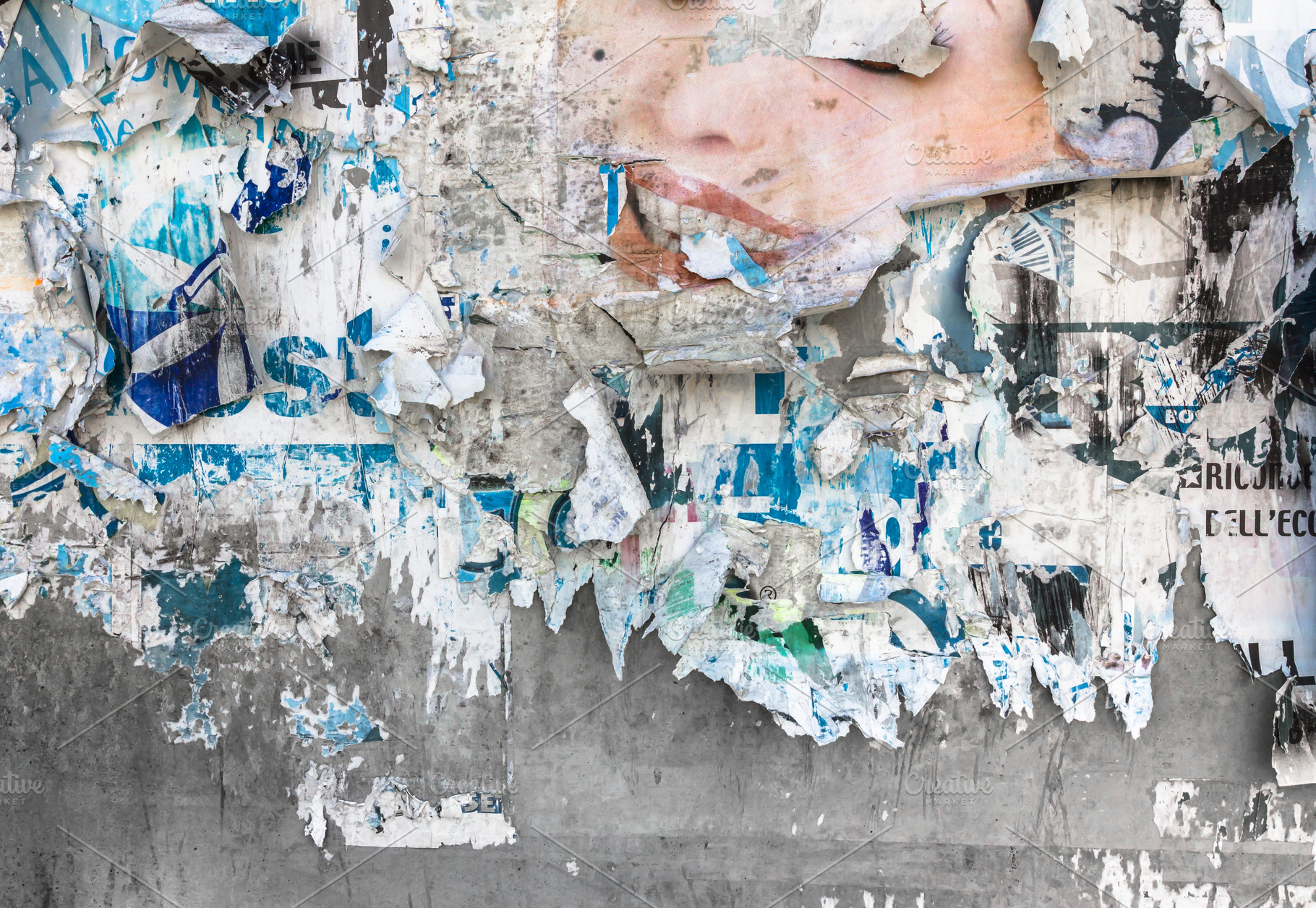 Old torn posters containing abstract, advertise, and advertisement, a Wallpaper Photo by KYNA STUDIO