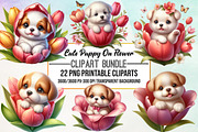 Cute Puppy On Flower Clipart Bundle, an Animal Illustration by Craft Nest (Thumbnail 1 of 4)