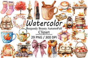 Burgundy Beauty AutumnFall Clipart, an Illustration by Design Market