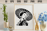 Stencil Asian Woman Parasol, a Decorative Illustration by MARYCRAFTIRIA (Thumbnail 3 of 3)