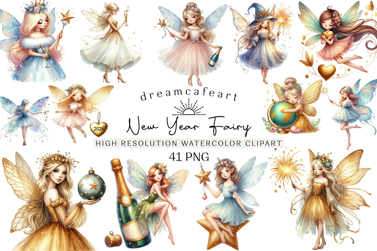 New Year Fairy Girls Clipart, an Illustration by DreamCafeArt (Photo 1 of 6)