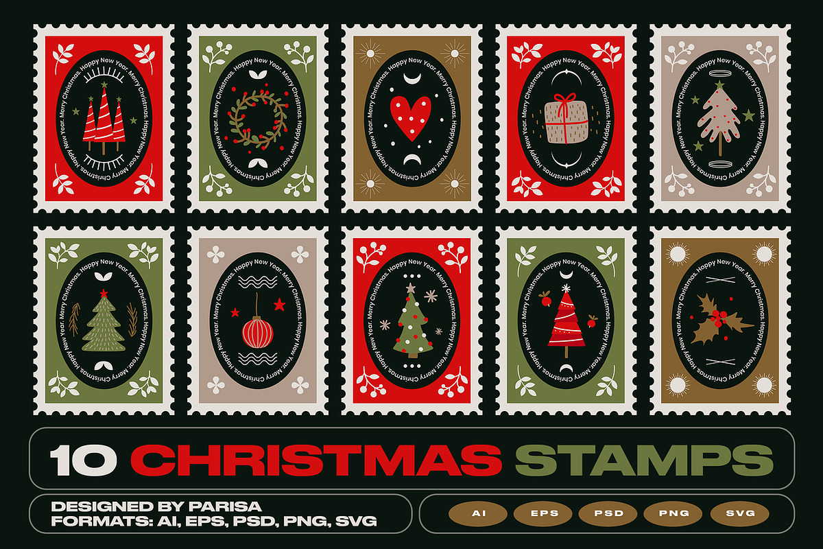10 Christmas Stamps, an Object Graphic by Parisa-Artstudio