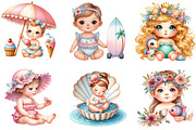 Summer Beach Baby Girl Clipart, a Seasonal Illustration by DreamArtGraphic (Thumbnail 4 of 4)
