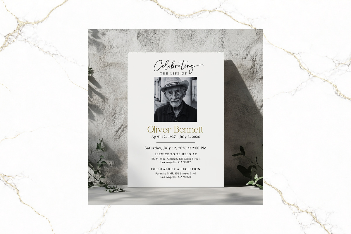 Funeral Invitation B&W Canva FR001, an Invitation Template by TyphoonStudio (Photo 4 of 6)