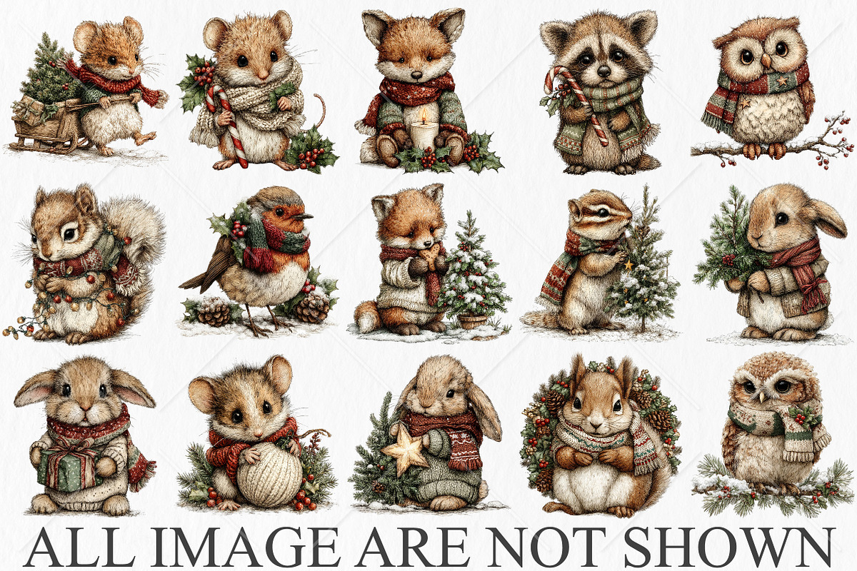 Whimsical Christmas Animals Clipart, a Seasonal Illustration by Canvas Craft (Photo 4 of 10)