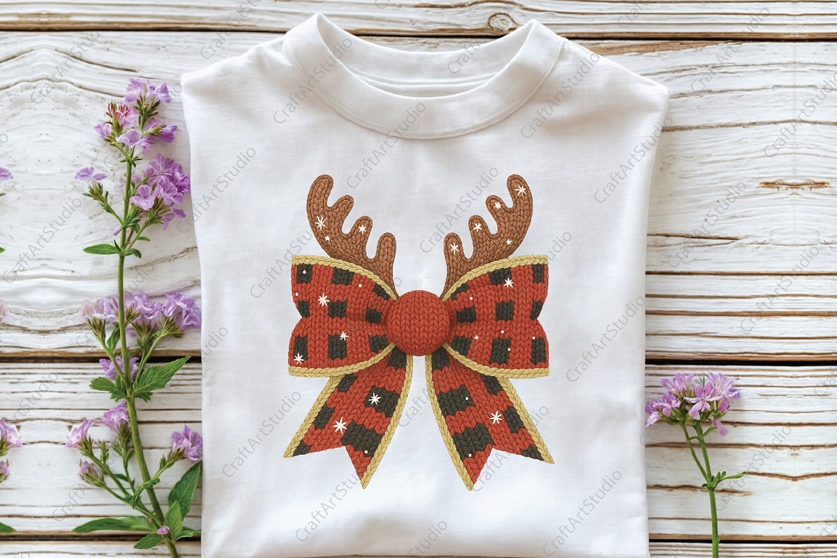 Crochet Reindeer Bow Christmas Bow, an Illustration by CraftArtStudio (Photo 3 of 4)
