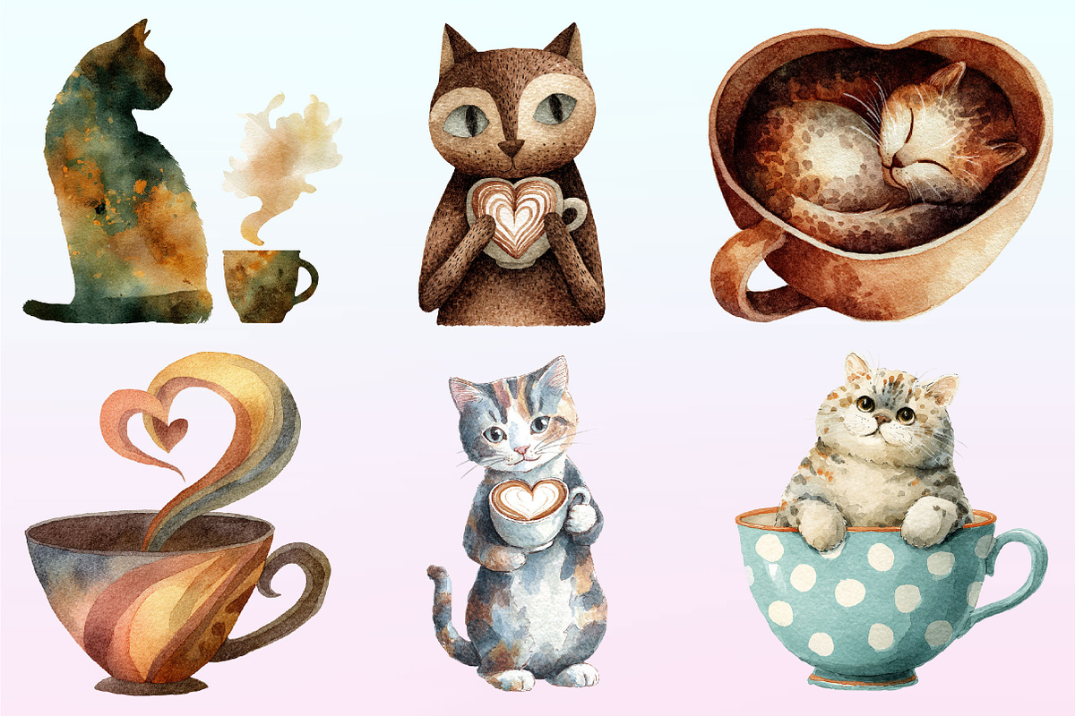 Cat Silhouette Love Coffee Clipart., a Graphic by CitraGraphics (Photo 2 of 4)