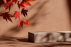 Stone podium falling autumn leaves