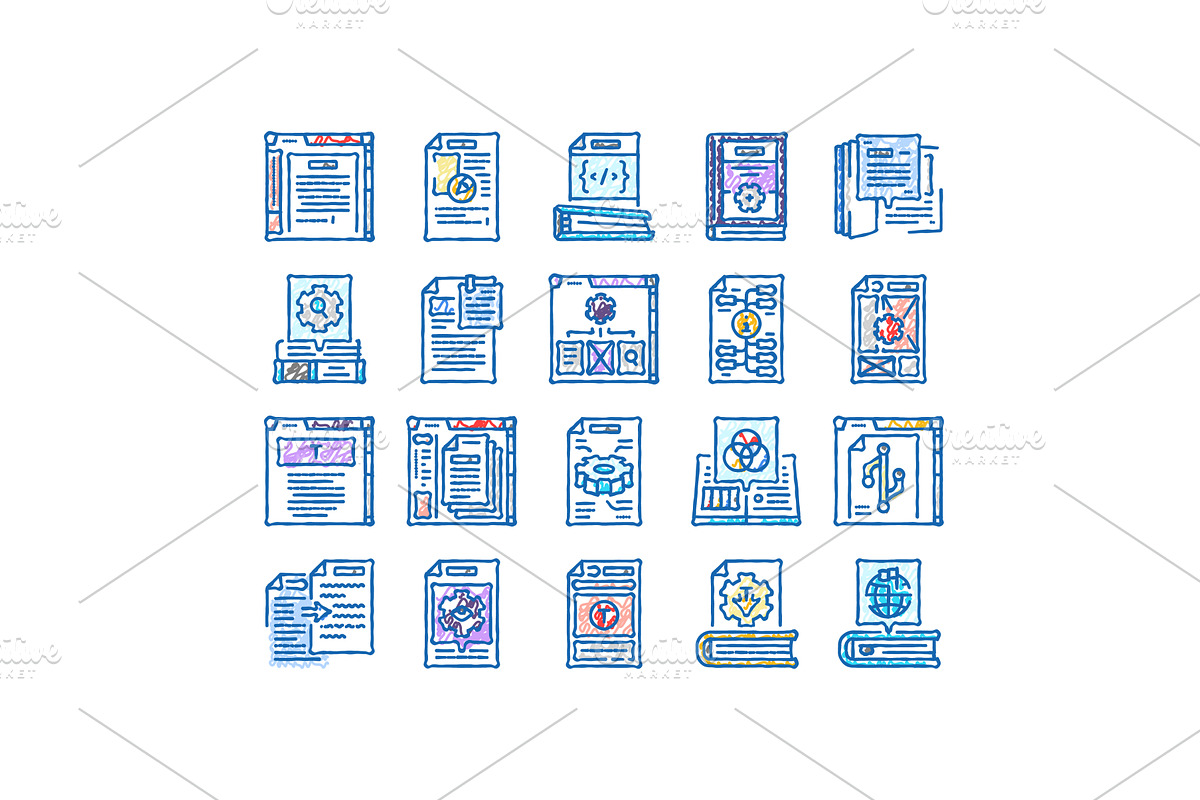 technical writer doc icons hand, an Object Illustration by pikepicture