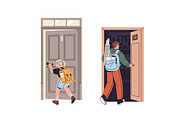 People enter and exit from doors set, a Person Illustration by PaperTrident (Thumbnail 5 of 8)