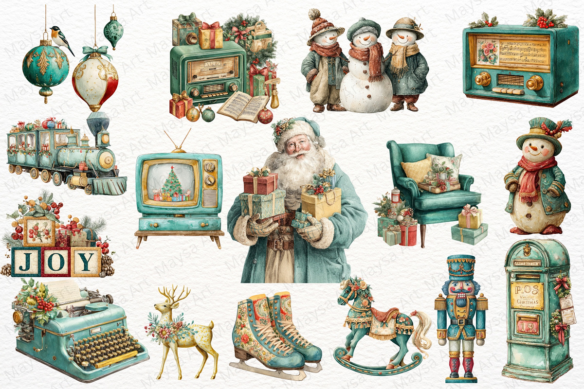 Vintage Christmas Nostalgia Clipart, an Illustration by Maysa Art (Photo 2 of 6)