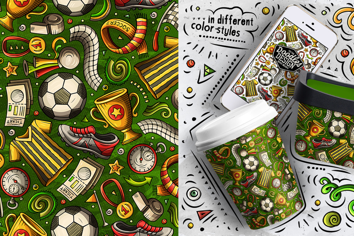 7 Soccer Doodle Seamless Patterns, a Pattern Graphic by BALABOLKA (Photo 4 of 8)