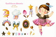 Watercolor cute ballerina. Girl set., an Illustration by babenkoirusa (Thumbnail 2 of 10)