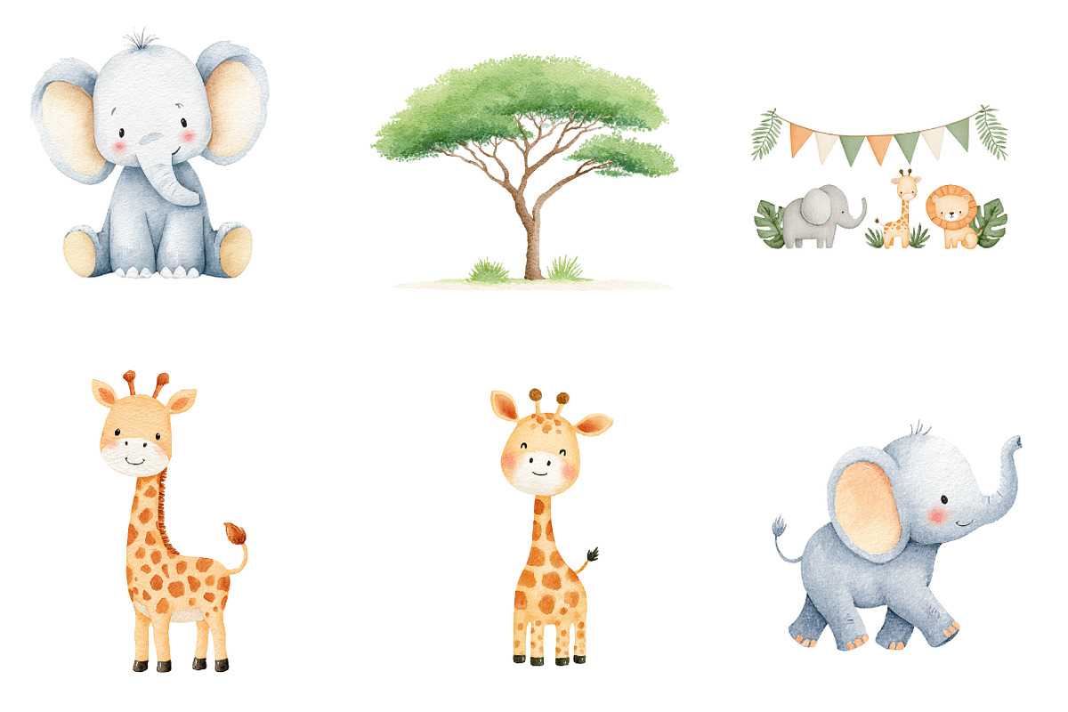 Cute Safari Animals Clipart, an Illustration by CreationArt (Photo 5 of 6)