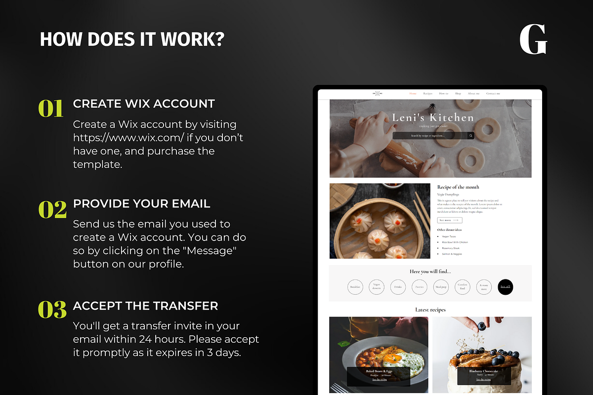 Food Blogger Wix Website Template, a Wix Template by Meraki Templates (Photo 7 of 8)
