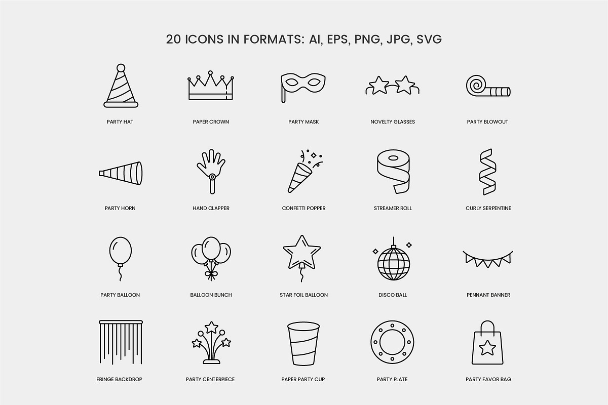 Party Celebration Line Icons, an Outline Icon by Grand Design (Photo 2 of 2)