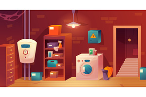 Boiler room. Home laundry cartoon, an Object Illustration by Stock-Smart-Start