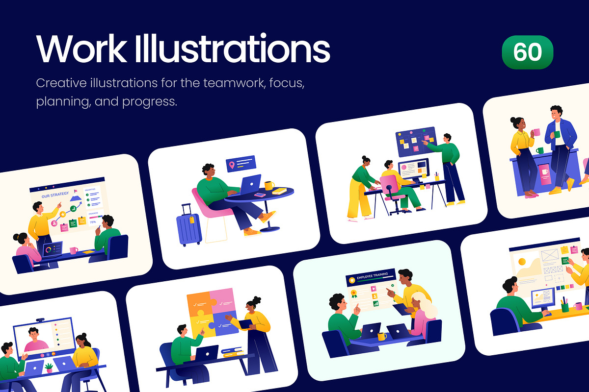 60 Work Flat Illustrations, a Work Illustration by Prosymbols (Photo 1 of 9)