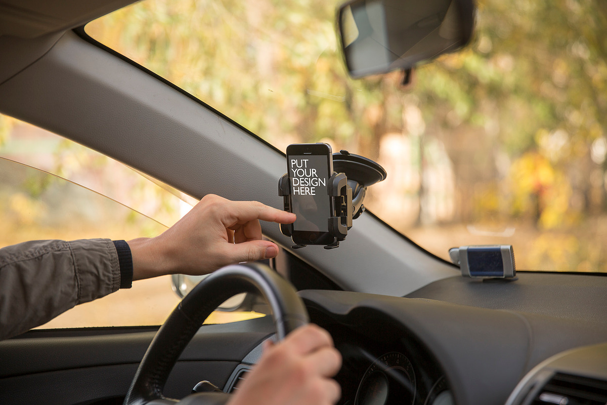 10 Car Phone Holder Mockups, an iPhone Mockup by UI Kitchen (Photo 6 of 11)