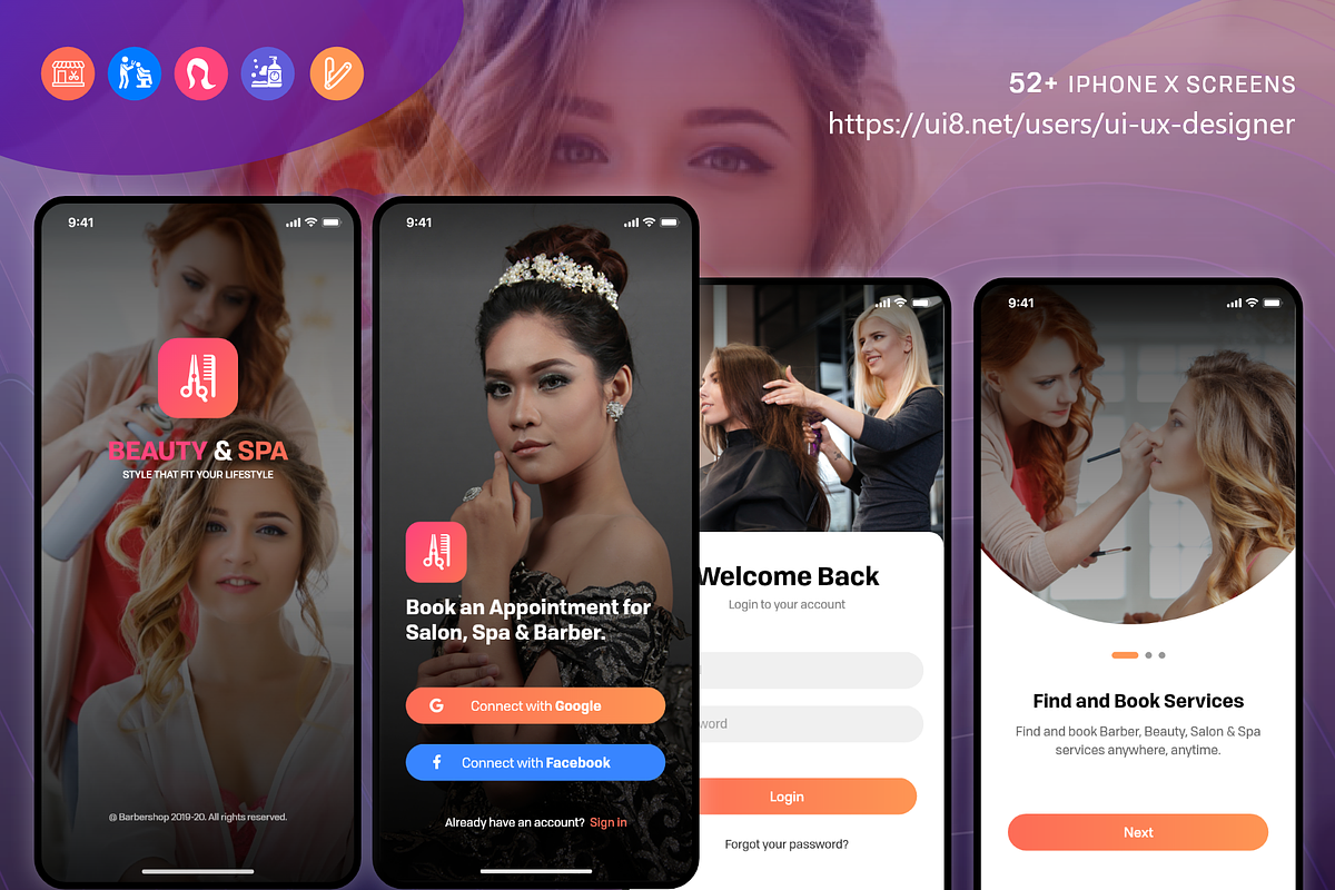 Barber Haircut, Salon & Beauty UI KI, an App Template by UX Design Master (Photo 4 of 14)