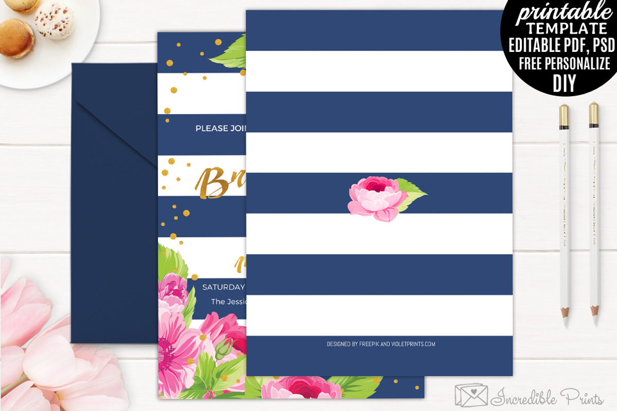 Navy and Gold Bridal Shower Invite, an Invitation Template by Blush Roses Print (Photo 2 of 2)