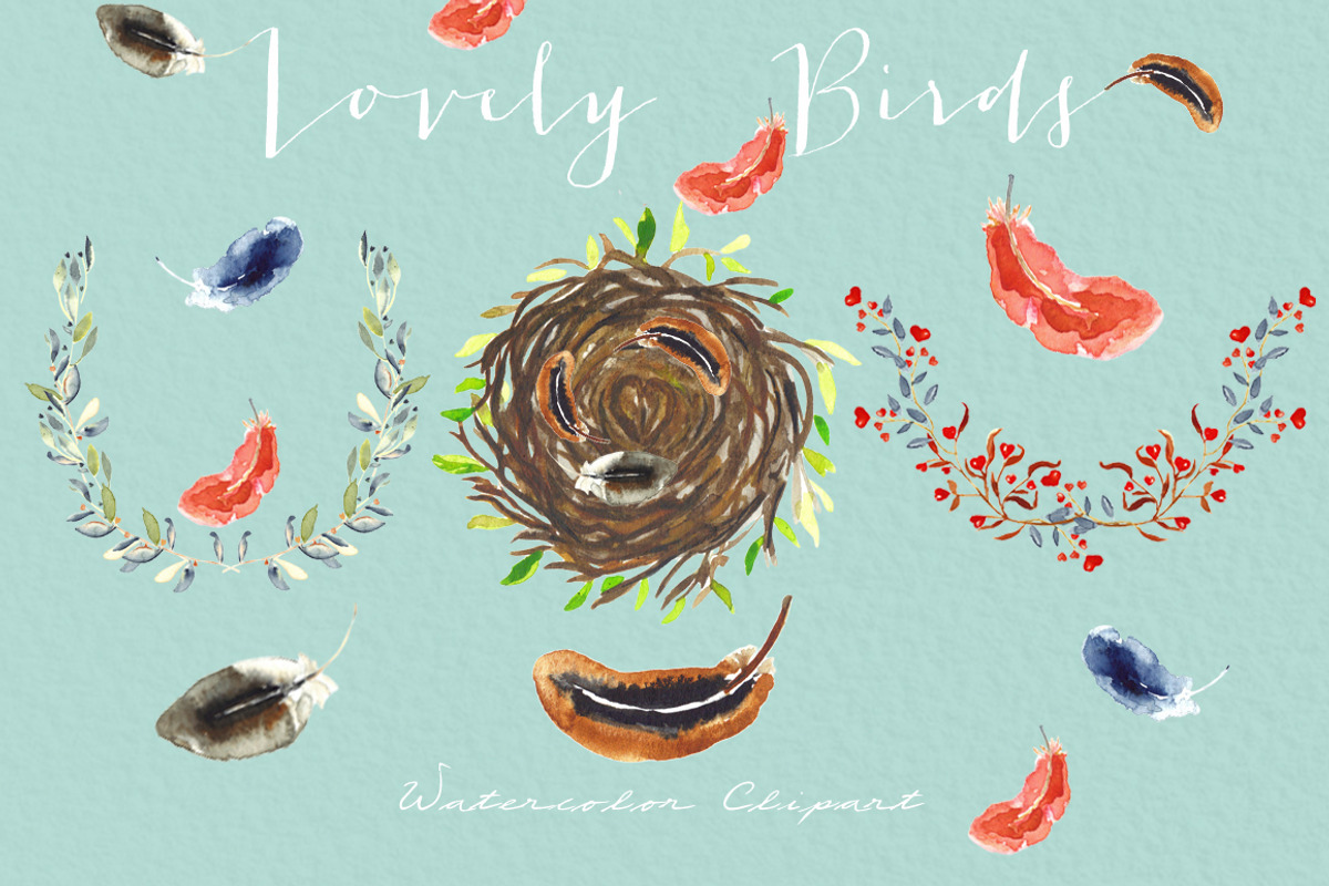 Valentines  birds.watercolor clipart, an Illustration by LABFcreations (Photo 6 of 6)