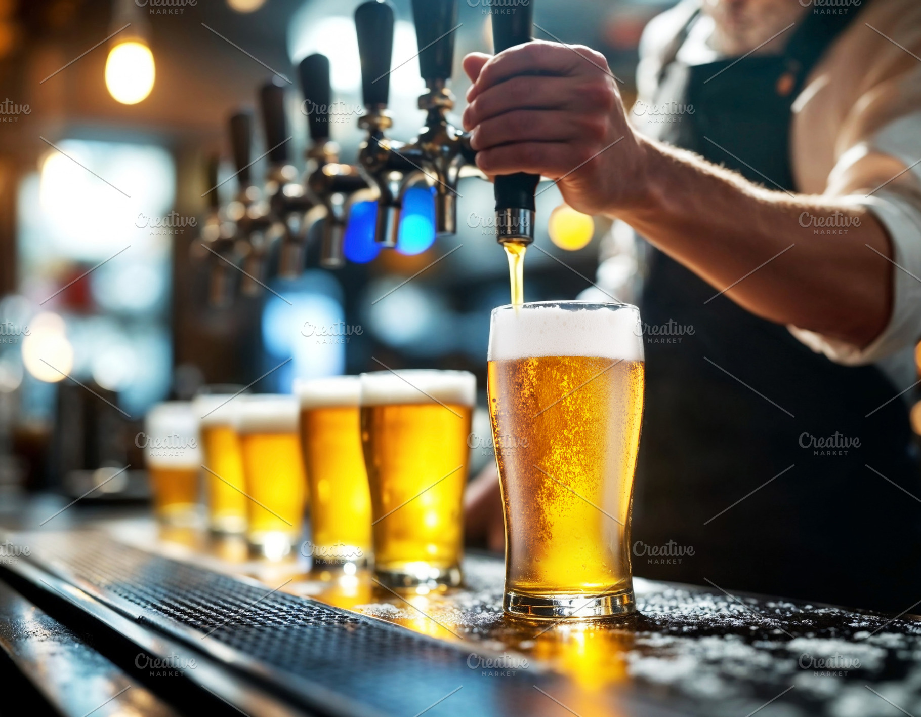 Glass of chilled beer on wooden bar, a Food & Drink Photo by Volff