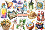 Watercolor Witchy Summer Clipart PNG, a Seasonal Illustration by Canvas Craft (Thumbnail 1 of 3)