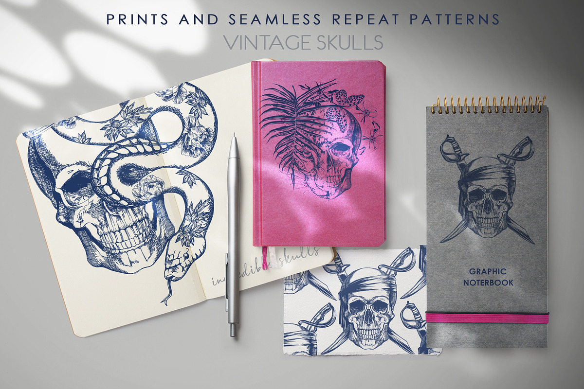 VINTAGE SKULLS, a Pattern Graphic by LanaDzi (Photo 4 of 8)