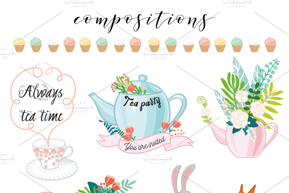 Tea time. Lovely vector set., an Animal Illustration by Anyuka (Photo 3 of 6)
