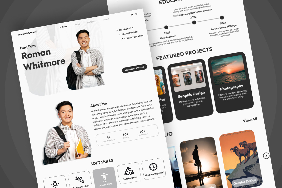 Roman - Student Portfolio Landing, a Landing Page Template by productype1 (Photo 4 of 5)