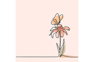 Drawing Of Beautiful Flower With Butterfly