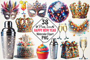 Festive Party Icons Happy New Year, a Seasonal Illustration by RobertsArt (Thumbnail 1 of 5)