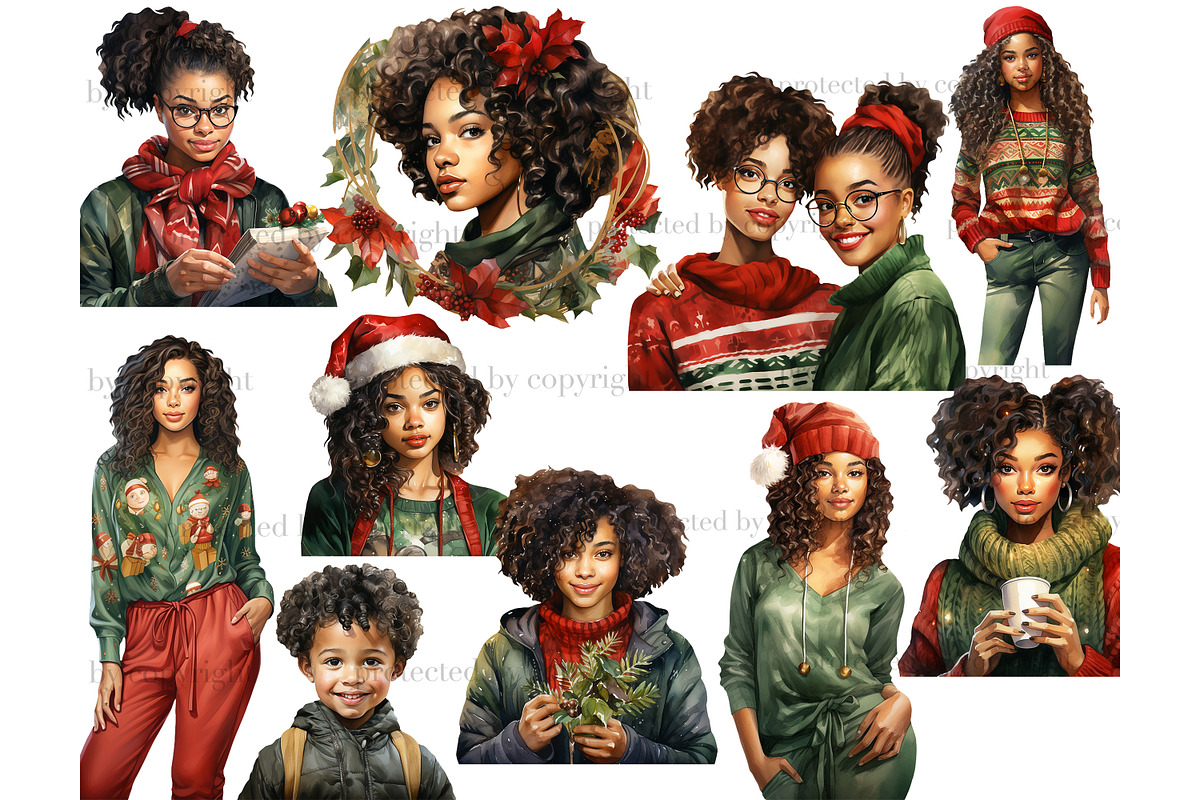 Christmas Black Girl Clipart | Xmas, a Person Illustration by GlamArtZhanna (Photo 2 of 5)