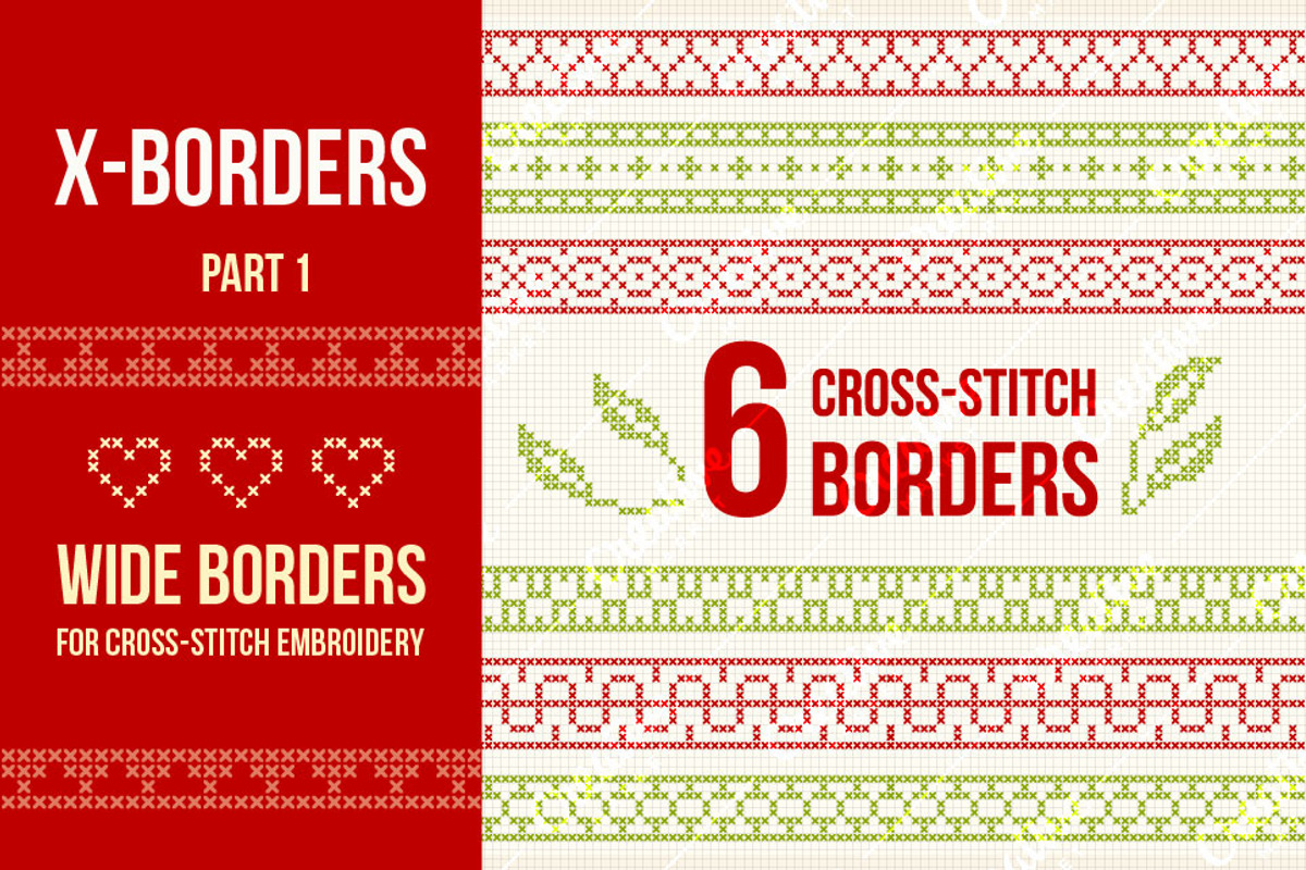 Cross-stitch borders set 1 - WIDE, an Object Graphic by Slanapotam (Photo 1 of 2)