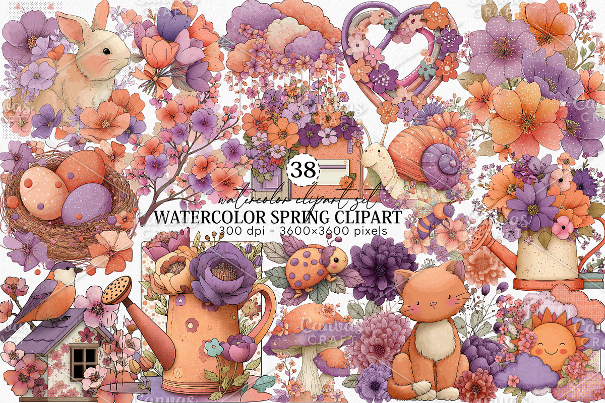 Watercolor Spring Clipart Bundle, an Illustration by Canvas Craft (Photo 1 of 7)