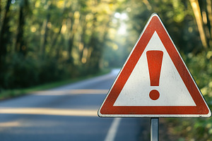 A red warning sign displays an exclamation mark, a Photo by AlyaAnd