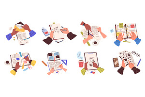 Hands write top view. Woman hand, an Education Illustration by Stock-Smart-Start