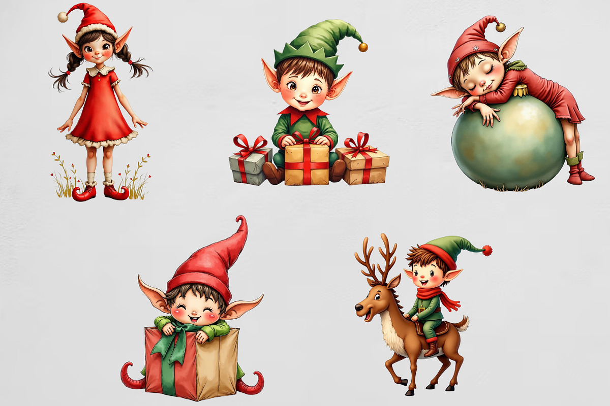 Christmas Elves Clipart,Christmas Cl, an Illustration by CrexoraLab (Photo 2 of 4)