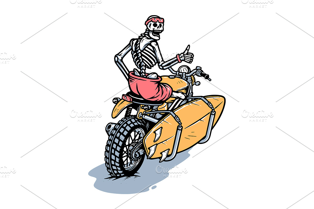 skull riding a motorbike surfboard, an Illustration by gunaonedesign (Photo 1 of 4)