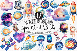Space Watercolor Clipart, an Illustration by Designking