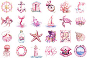 Watercolor Pink Nautical Clipart, an Illustration by Sublimation Artist (Thumbnail 2 of 6)