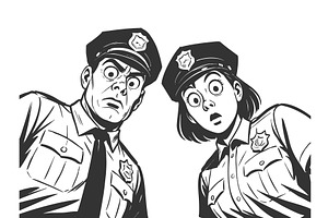 Shocked Cartoon Police Officers, a Person Illustration by AlexArt