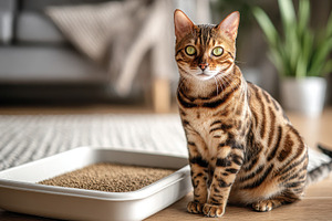 Bengal Cat Near Litter Box Home Inte, a Photo by Pixeness Studio