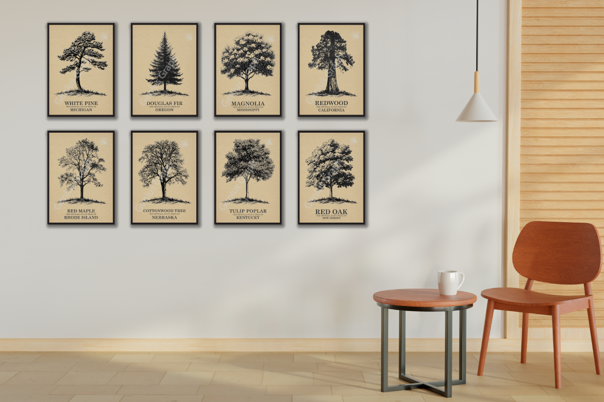 50 US State Tree Vintage Poster Set, a Decorative Illustration by Genius Graph (Photo 6 of 6)